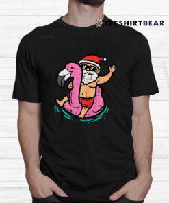 Santa Flamingo Floatie Christmas In July Summer Shirt