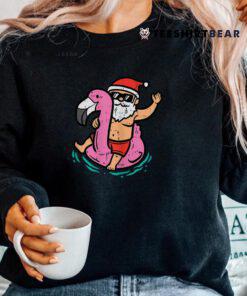 Santa Flamingo Floatie Christmas In July Summer Shirt