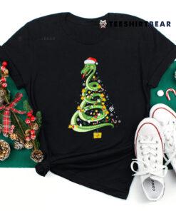 Snake Christmas Tree Cute Santa Hat Lights Shirt