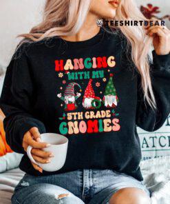 Teacher Hanging With My Gnomies 5th Grade Christmas Groovy Shirt