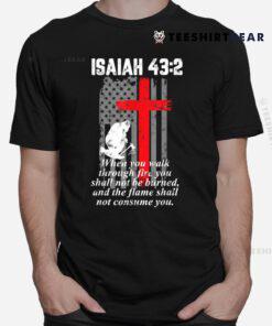 Thin Red Line Firefighter Cross Bible Verse American Flag Shirt