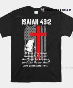 Thin Red Line Firefighter Cross Bible Verse American Flag Shirt
