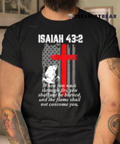 Thin Red Line Firefighter Cross Bible Verse American Flag Shirt