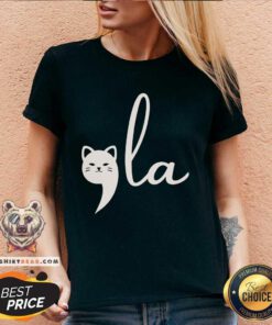 Funny Kamala Harris Comma La Cat Ladies For Harris V-neck