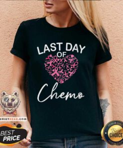 Happy Women's Breast Cancer Last Day Of Chemo Pink Ribbon V-neck