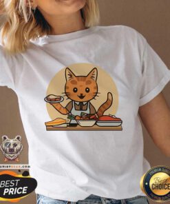 Hot Food Preparation Worker Cat Cartoon V-neck
