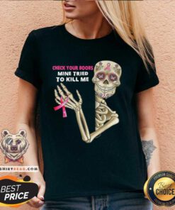 Official Check Your Boobs Skeleton Hand Breast Cancer Awareness V-neck