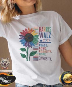 Original Harris Walz 2024 Sunflower Peace Love Equality Hope Diversity V-neck