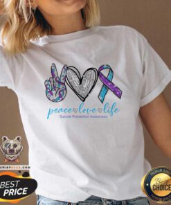 Pretty Peace Love Life Suicide Prevention Awareness V-neck