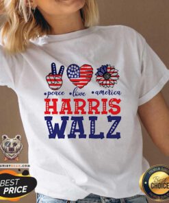 Top Peace Love America Harris Walz V-neck