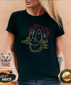 Awesome Disney Hot Ones Donald Duck Melting Face Retro Neon Outline V-neck