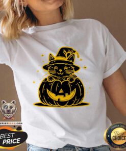 Funny Happy Halloween Cute Cartoon Cat Pumpkin V-neck