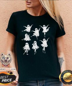 Funny Kute Ballet Ghost Ballet Dancer Unny Halloween V-neck