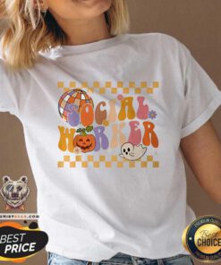 Funny Social Worker Halloween School Social Work Ghost V-neck