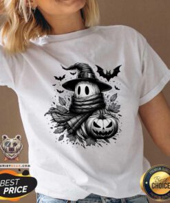 Funny Spooky Season Autumn Halloween Ghost Monochromatic V-neck