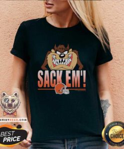 Hot Looney Tunes Taz Sack Em' X Cleveland Browns V-neck