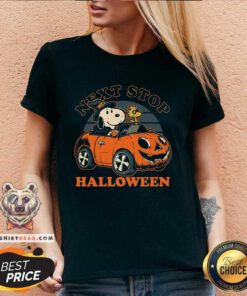 Hot Spooky Snoopy Beagle Car Next Stop Halloween V-neck