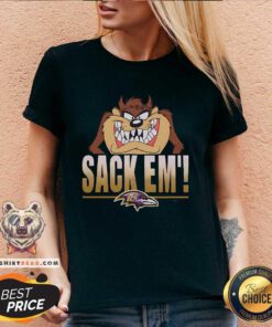 Nice Looney Tunes Taz Sack Em' X Baltimore Ravens V-neck