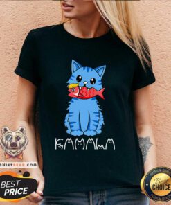 Premium Kamala Cat Eat Fish Funny Harris Trump 2024 V-neck