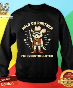 Top Hold On Partner I’m Overstimulated Retro Western Cat Cowboy Sweatshirt