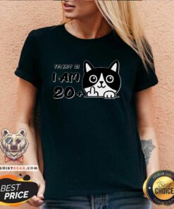 Awesome I'm Not 21 I Am 20 Plus 1 Middle Finger Cat Flip V-neck