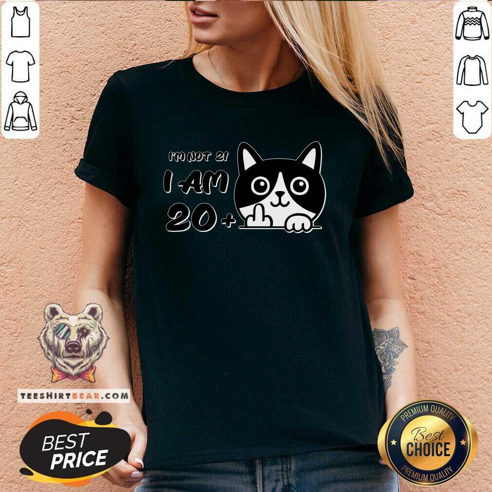 Awesome I'm Not 21 I Am 20 Plus 1 Middle Finger Cat Flip V-neck
