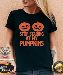 Awesome Stop Staring At My Pumpkins Halloween V-neck