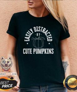Funny Easily Distracted By Cute Pumpkins Fall Halloween V-neck