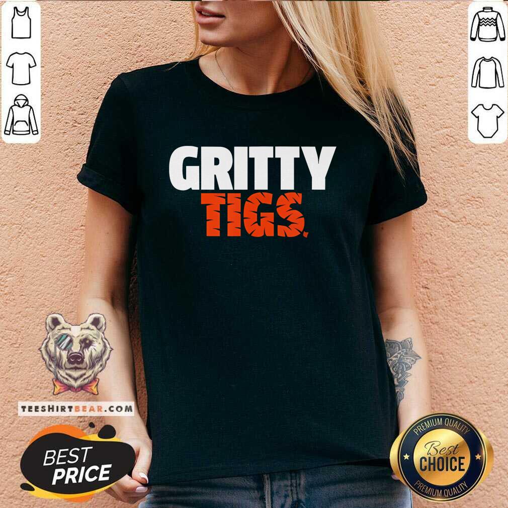 Funny Gritty Tigs Detroit Baseball V-neck