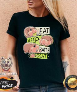 Funny Moo Deng Hippo Eat Sleep Battle Repeat V-neck