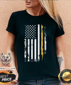 Good Cute Electrician US Flag Electricians Tools V-neck