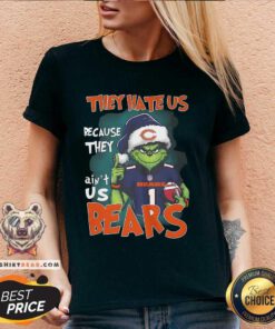 Hot The Grinch They Hate Us Because They Ain't Us Chicago Bears V-neck