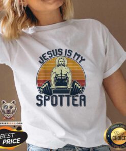 Nice Jesus Is My Spotter Christian Weightlifting Gym Gymmer Sunset V-neck