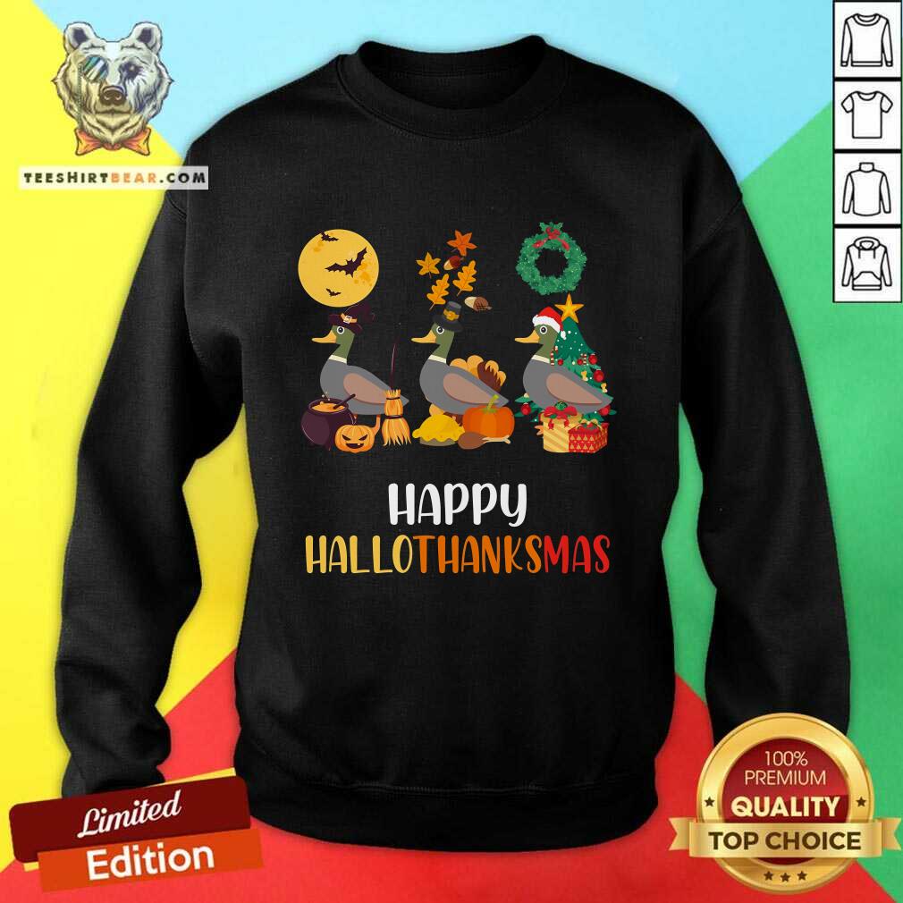 Pretty Duck Halloween And Merry Christmas Happy Hallothanksmas Sweatshirt
