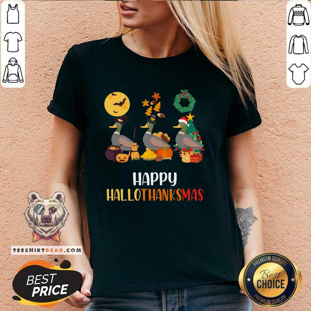Pretty Duck Halloween And Merry Christmas Happy Hallothanksmas V-neck