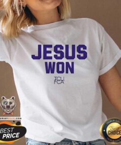 Top Josh Hoover Wearing Jesus Won TCU FCA V-neck
