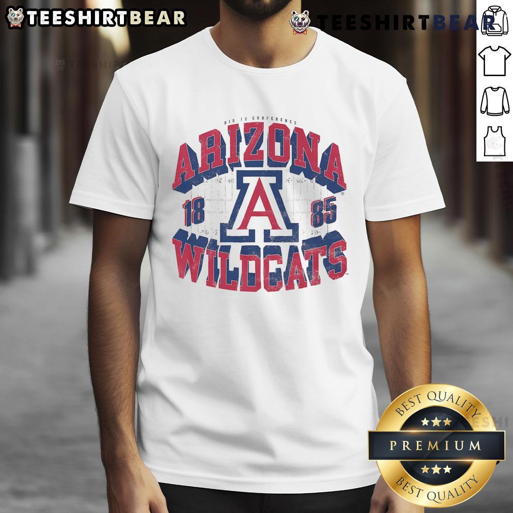 Alt Text: Awesome Arizona Wildcats Field Arched Wordmark Est 1885 T-Shirt featuring a bold logo and vibrant colors for fans.