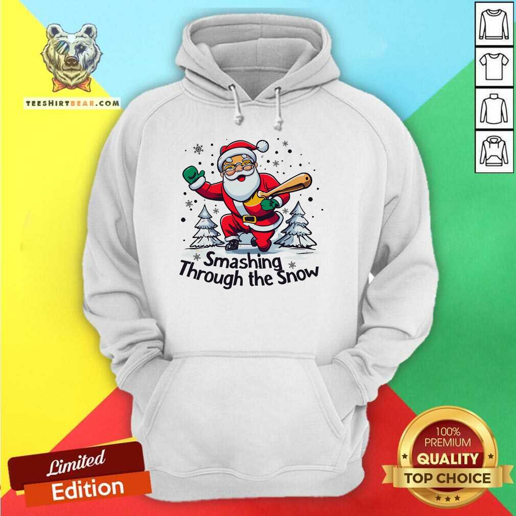 Awesome Baseball Player Christmas Santa Smashing Through The Snow Hoodie
