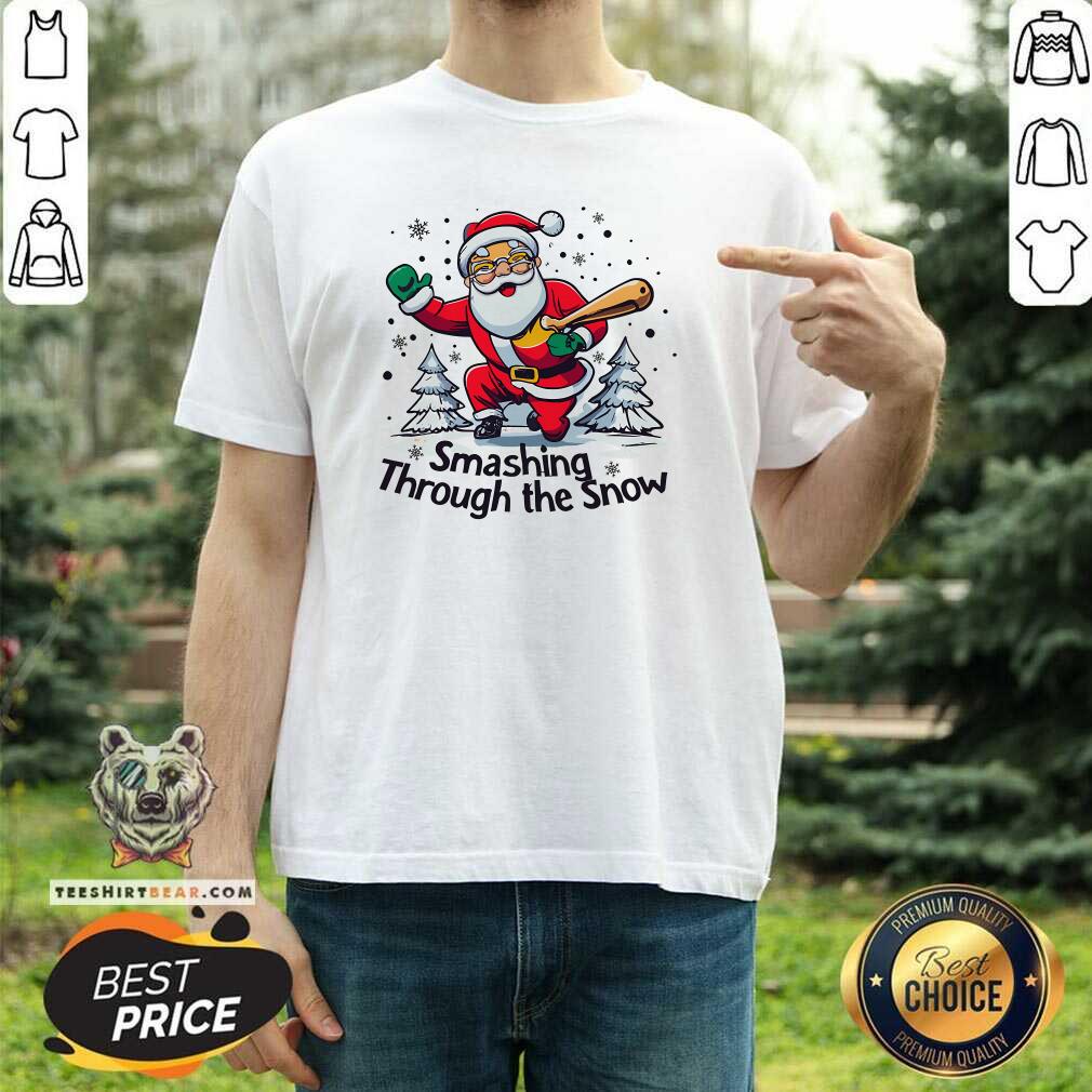Awesome Baseball Player Christmas Santa Smashing Through The Snow T-Shirt