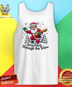 Awesome Baseball Player Christmas Santa Smashing Through The Snow Tank-top