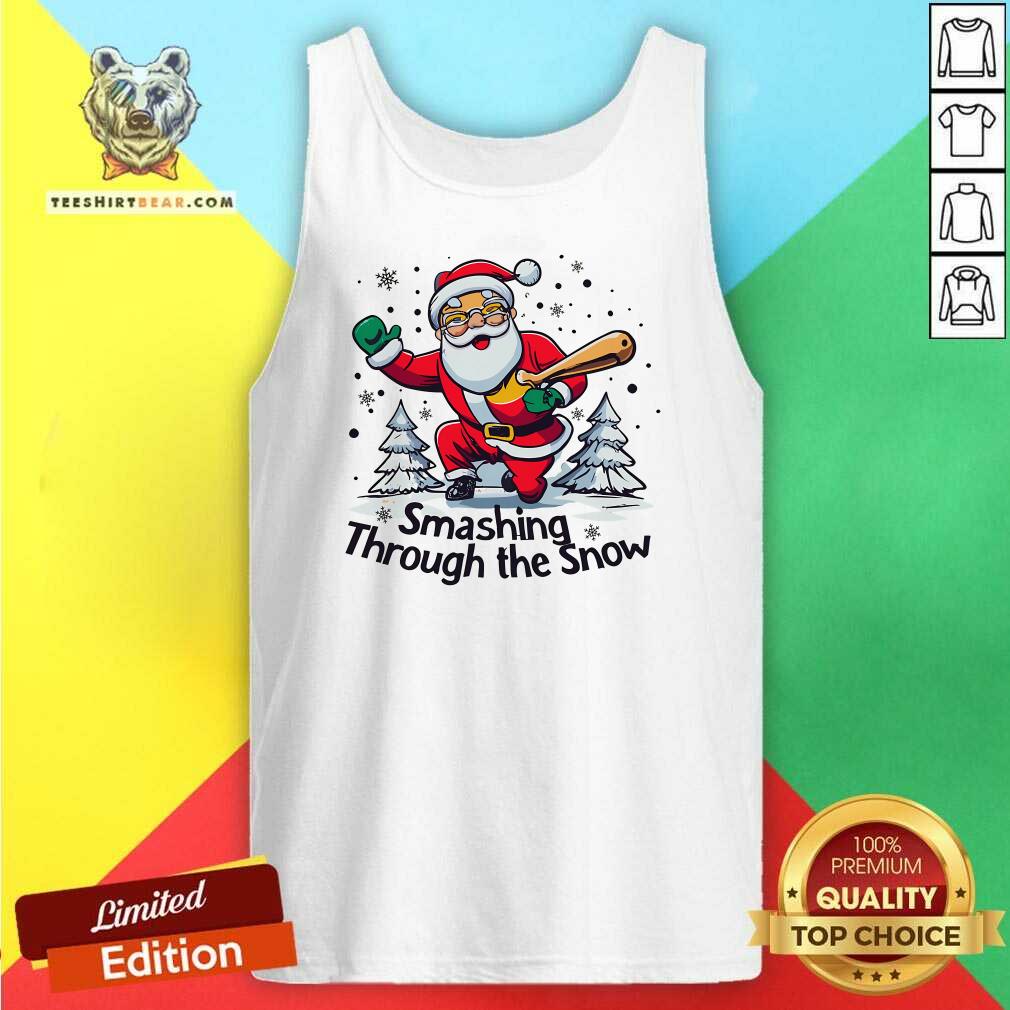 Awesome Baseball Player Christmas Santa Smashing Through The Snow Tank-top