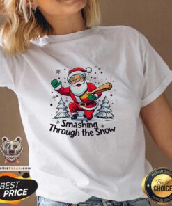 Awesome Baseball Player Christmas Santa Smashing Through The Snow V-neck