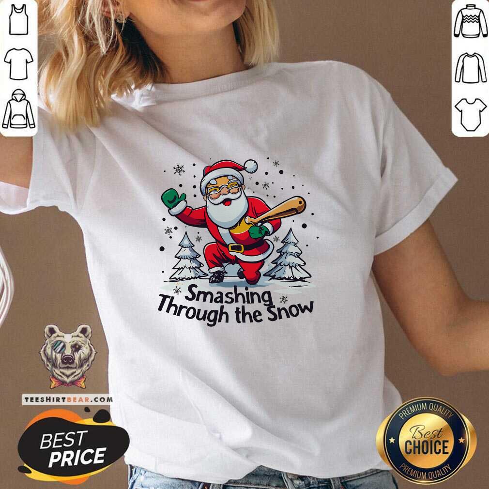 Awesome Baseball Player Christmas Santa Smashing Through The Snow V-neck