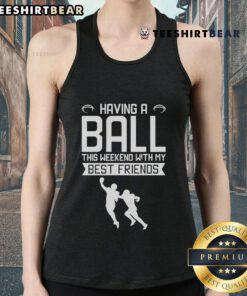 Awesome weekend vibes in a football tank top with my best friends, enjoying fun times and laughter together.