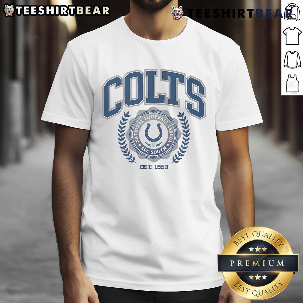 Awesome Indianapolis Colts Team Crest Est 1953 T-Shirt featuring the iconic Colts logo in blue and white.