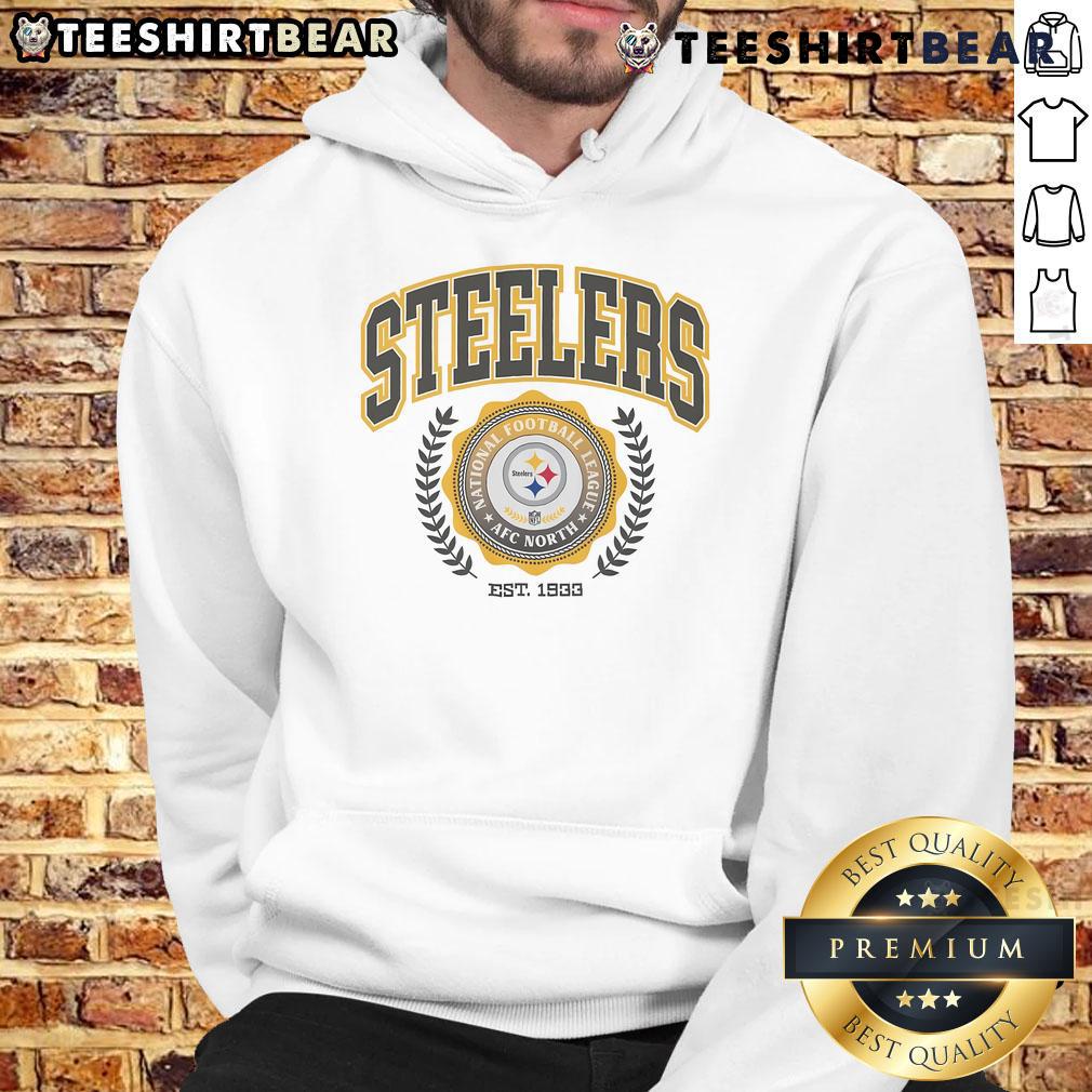 Alt Text: Awesome Pittsburgh Steelers Team Crest Est 1933 Hoodie featuring iconic logo and stylish design for fans.