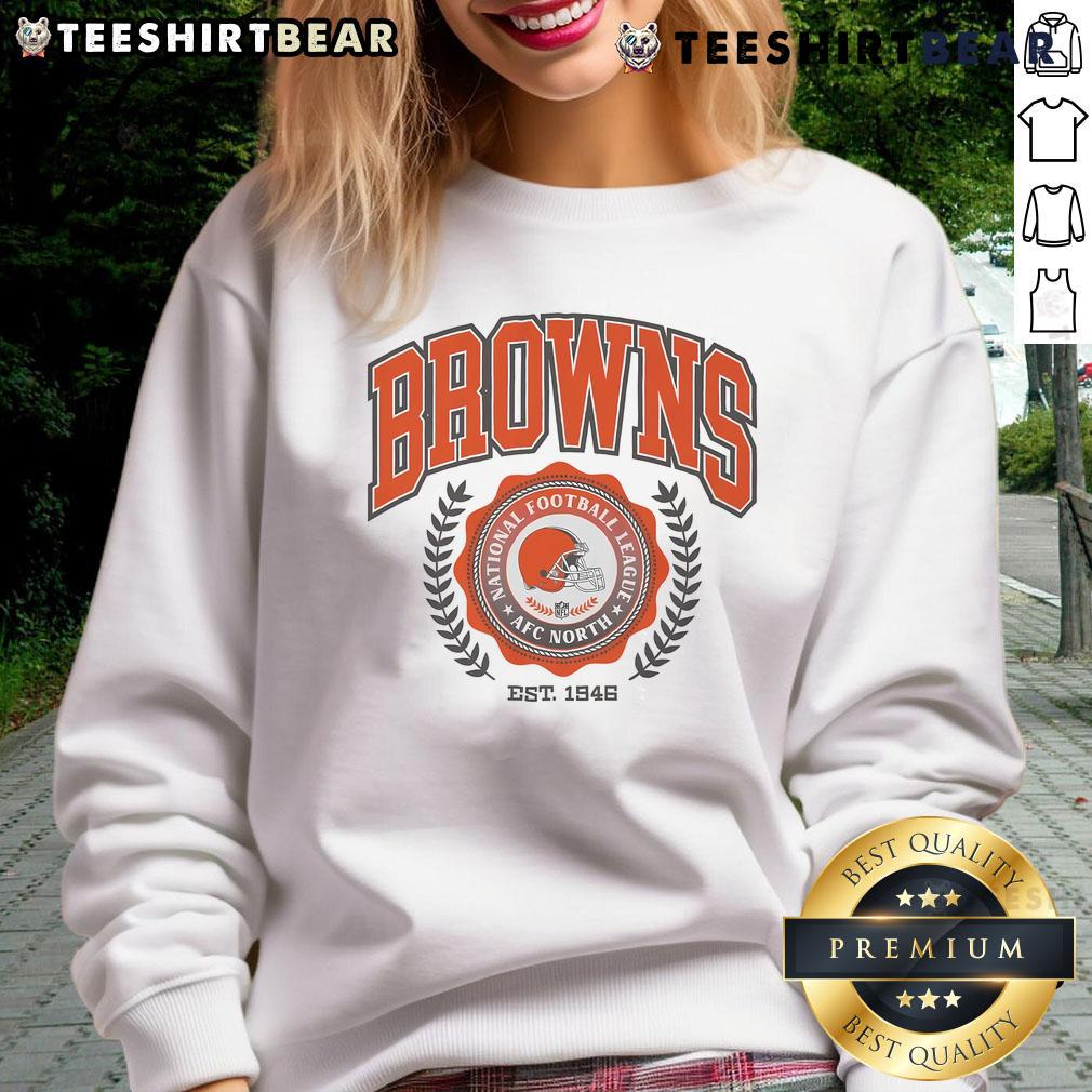 Cleveland Browns Team Crest Est 1946 Sweatshirt featuring logo and vintage design in team colors.