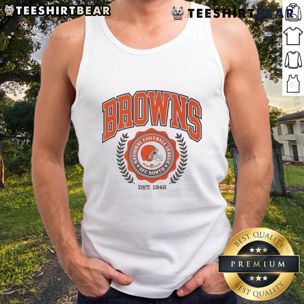 Vintage Cleveland Browns team crest tank top, established 1946, showcasing team pride and classic sportswear style.