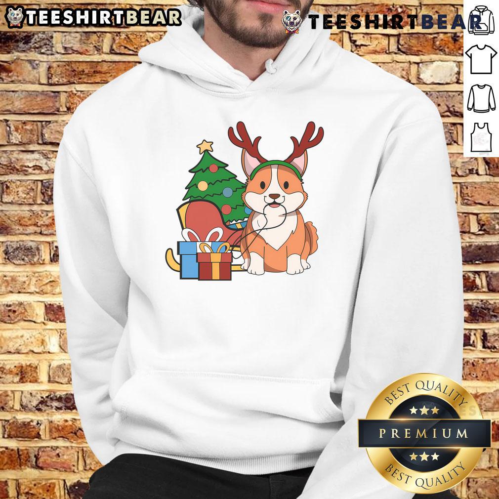 Cute Corgi dog wearing a Santa reindeer hoodie, perfect for Christmas gift ideas for pet lovers.