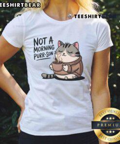 Adorable 'Not A Morning Purr-son' Cat Ladies Tee featuring a playful cat design, perfect for cat lovers and casual wear.